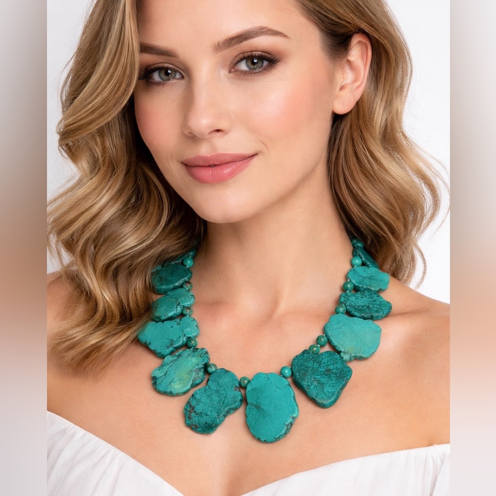 Lucas Lameth Turquoise Howlite Large Chunky Necklace 925 Silver